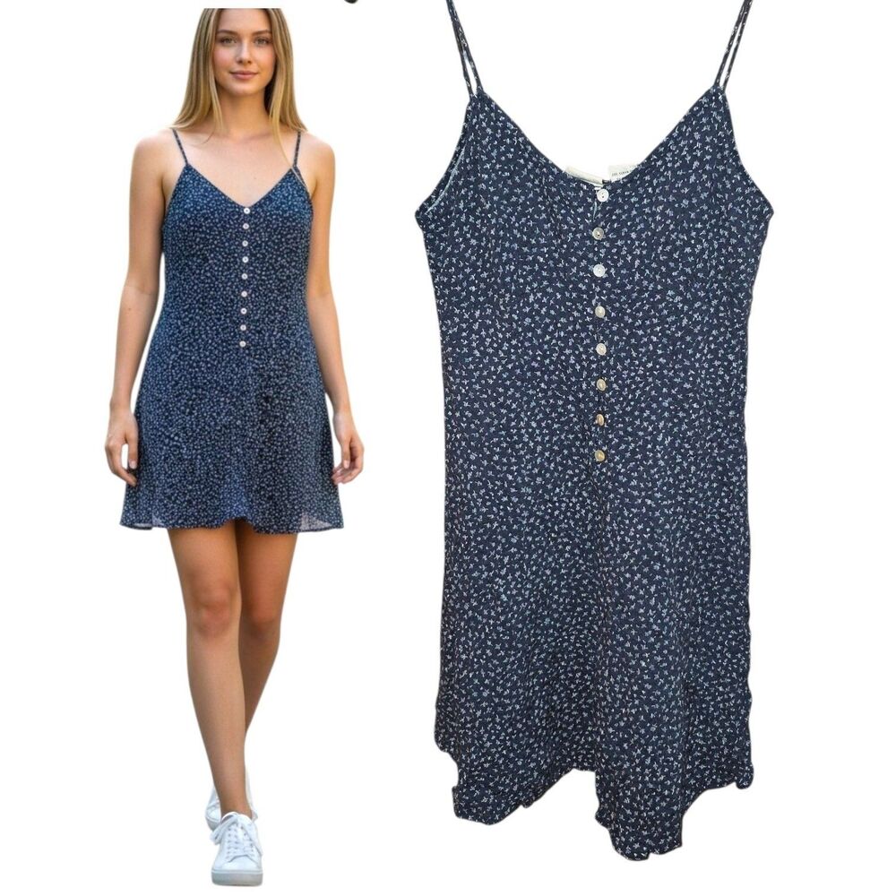 American Eagle Sz 2 Vintage Y2K Blue Tiny Floral Print Button Front Mini Dress